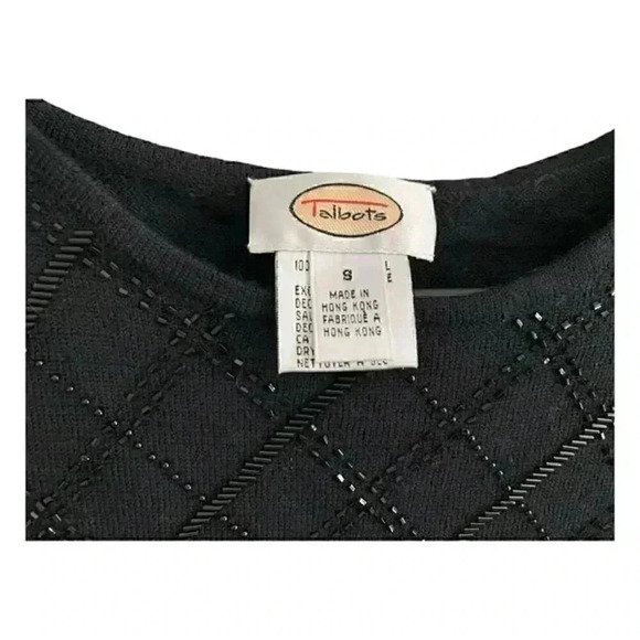 Vintage 90s Talbots Womens Black Sweater Size Small Beading Detail Merino Wool - Picture 2 of 7